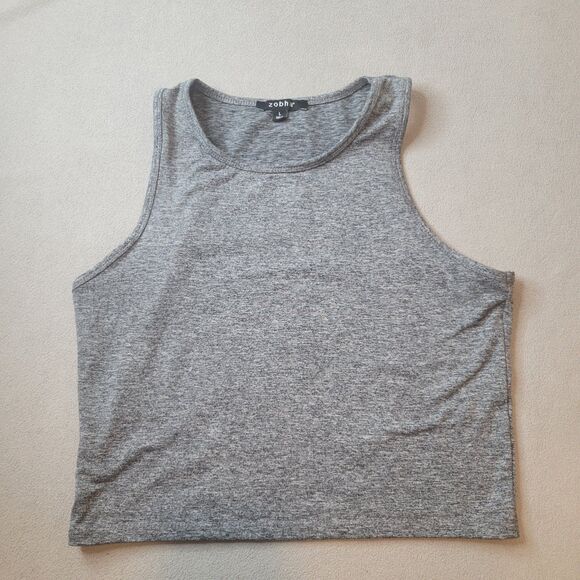 Zobha Tank Top Women's Large Cropped Gray Heather Round Neck Sleeveless Athletic - Picture 3 of 5